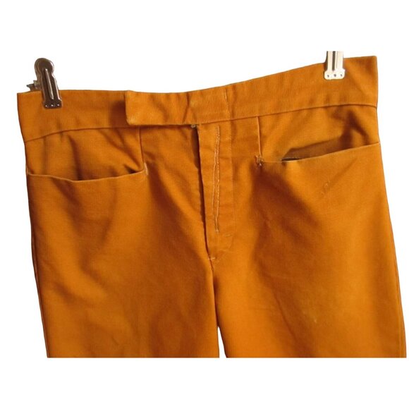 Vintage Mens Jeans 70s 28x29 MUSTARD GOLD MOD STOVEPIPE STRAIGHT RELIC JEANS - Picture 3 of 7
